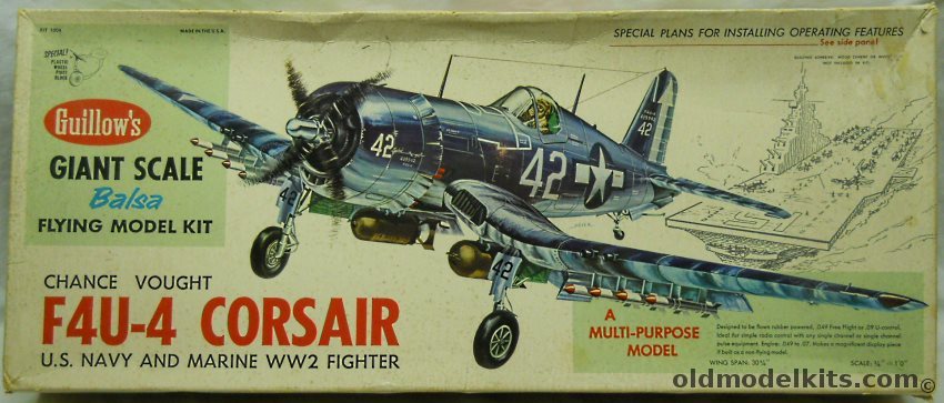 Guillows 1/16 Vought F4U-4 Corsair - 30 inch Wingspan Flying Model - (F4U4), 1004 plastic model kit